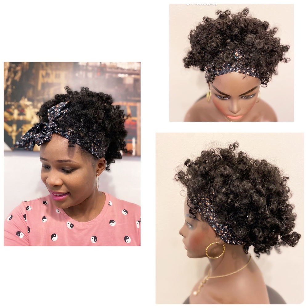 Afro kinky puff long head wrap wig/twist knotted headband/chiffon crisscross.